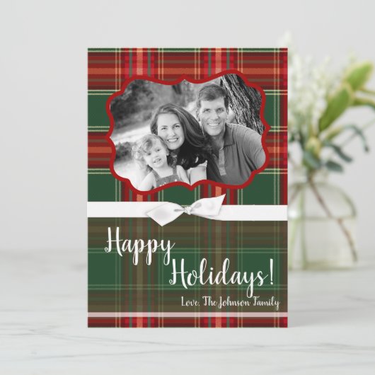 5x7 KERSTMIS Kerstmis Geruite Rode Stof FOTO Kaart (Staand voorkant)