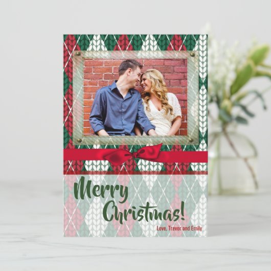 5x7 KERSTMIS Kerstmis Lelijke Trui Groen FOTOKAART Feestdagenkaart (Staand voorkant)