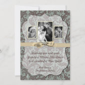 5x7 Kerstmis XMAS Blauwe Damast Stof FOTO Kaart (Voorkant)