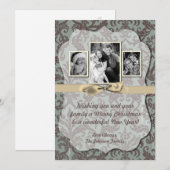 5x7 Kerstmis XMAS Blauwe Damast Stof FOTO Kaart (Voorkant / Achterkant)