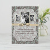 5x7 Kerstmis XMAS Blauwe Damast Stof FOTO Kaart (Staand voorkant)