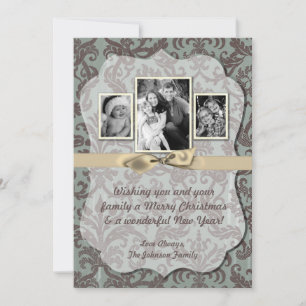 5x7 Kerstmis XMAS Blauwe Damast Stof FOTO Kaart