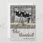 5x7 Kerstmis XMAS Blauwe Damast Stof FOTO Kaart (Voorkant)