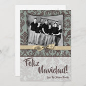 5x7 Kerstmis XMAS Blauwe Damast Stof FOTO Kaart (Voorkant / Achterkant)