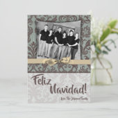 5x7 Kerstmis XMAS Blauwe Damast Stof FOTO Kaart (Staand voorkant)