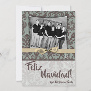 5x7 Kerstmis XMAS Blauwe Damast Stof FOTO Kaart