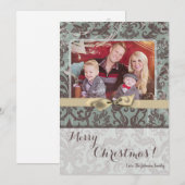 5x7 Kerstmis XMAS Blauwe Damast Stof FOTO Kaart (Voorkant / Achterkant)