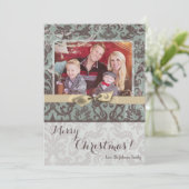 5x7 Kerstmis XMAS Blauwe Damast Stof FOTO Kaart (Staand voorkant)