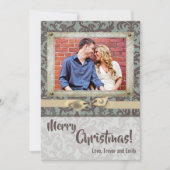 5x7 Kerstmis XMAS Blauwe Damast Stof FOTO Kaart (Voorkant)