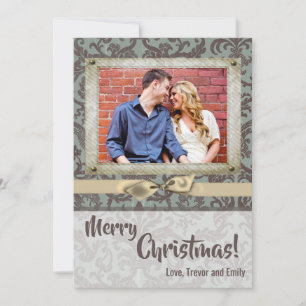 5x7 Kerstmis XMAS Blauwe Damast Stof FOTO Kaart