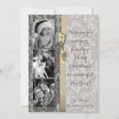 5x7 Kerstmis XMAS Blauwe Damast Stof FOTO Kaart (Voorkant)