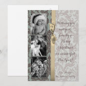 5x7 Kerstmis XMAS Blauwe Damast Stof FOTO Kaart (Voorkant / Achterkant)