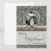 5x7 Kerstmis XMAS Blauwe Damast Stof FOTO Kaart (Voorkant / Achterkant)