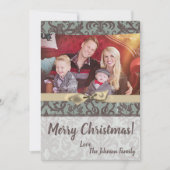 5x7 Kerstmis XMAS Blauwe Damast Stof FOTO Kaart (Voorkant)