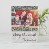 5x7 Kerstmis XMAS Blauwe Damast Stof FOTO Kaart (Staand voorkant)