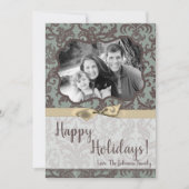 5x7 Kerstmis XMAS Blauwe Damast Stof FOTO Kaart (Voorkant)