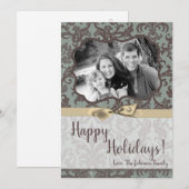 5x7 Kerstmis XMAS Blauwe Damast Stof FOTO Kaart (Voorkant / Achterkant)