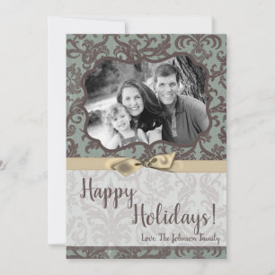 5x7 Kerstmis XMAS Blauwe Damast Stof FOTO Kaart