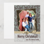 5x7 Kerstmis XMAS Blauwe Damast Stof FOTO Kaart (Voorkant / Achterkant)