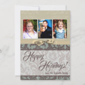 5x7 Kerstmis XMAS Blauwe Damast Stof FOTO Kaart (Voorkant)