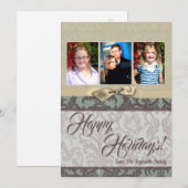 5x7 Kerstmis XMAS Blauwe Damast Stof FOTO Kaart (Voorkant / Achterkant)