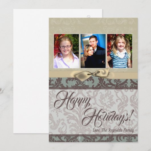 5x7 Kerstmis XMAS Blauwe Damast Stof FOTO Kaart (Voorkant / Achterkant)