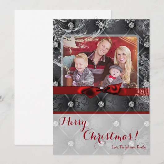 5x7 Kerstmis XMAS Diamant Pintuck FOTO kaart (Voorkant / Achterkant)