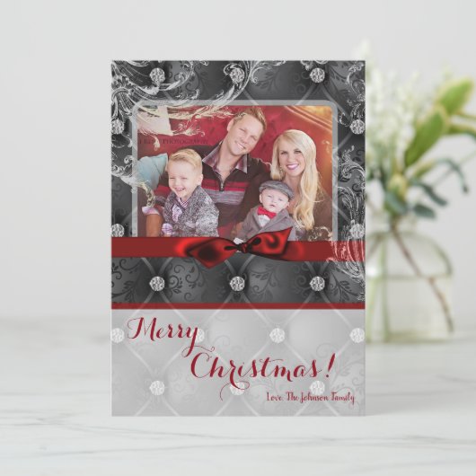 5x7 Kerstmis XMAS Diamant Pintuck FOTO kaart (Staand voorkant)