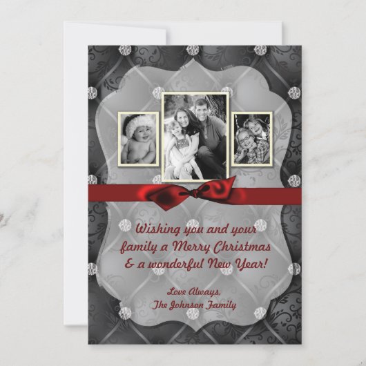 5x7 Kerstmis XMAS Diamant Pintuck FOTOkaart Feestdagenkaart (Voorkant)