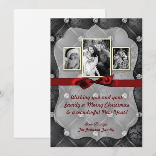 5x7 Kerstmis XMAS Diamant Pintuck FOTOkaart Feestdagenkaart (Voorkant / Achterkant)