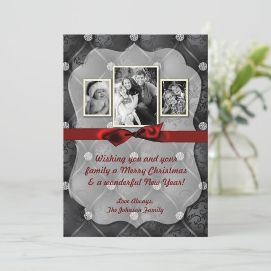 5x7 Kerstmis XMAS Diamant Pintuck FOTOkaart Feestdagenkaart (Staand voorkant)