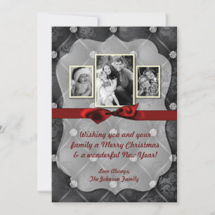 5x7 Kerstmis XMAS Diamant Pintuck FOTOkaart Feestdagenkaart
