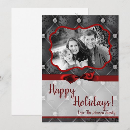 5x7 Kerstmis XMAS Diamant Pintuck FOTOkaart Feestdagenkaart (Voorkant / Achterkant)