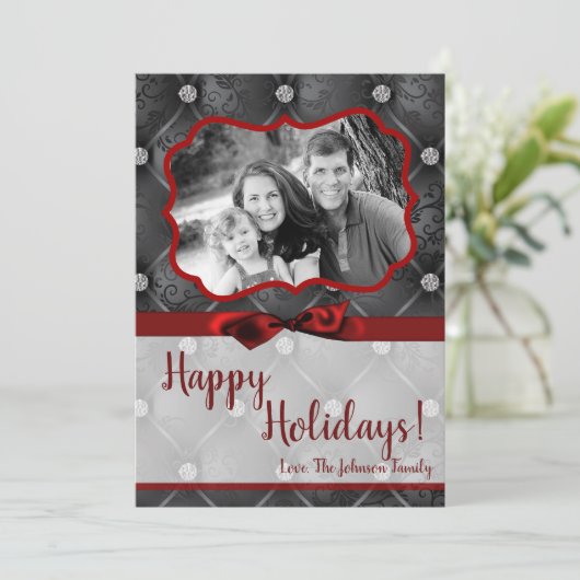 5x7 Kerstmis XMAS Diamant Pintuck FOTOkaart Feestdagenkaart (Staand voorkant)