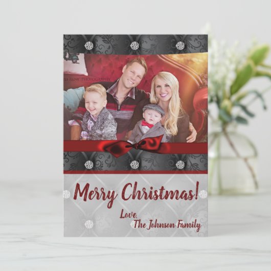 5x7 Kerstmis XMAS Diamant Pintuck FOTOkaart Feestdagenkaart (Staand voorkant)