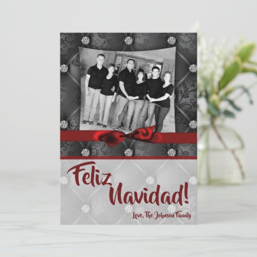 5x7 Kerstmis XMAS Diamant Pintuck FOTOkaart Feestdagenkaart (Staand voorkant)