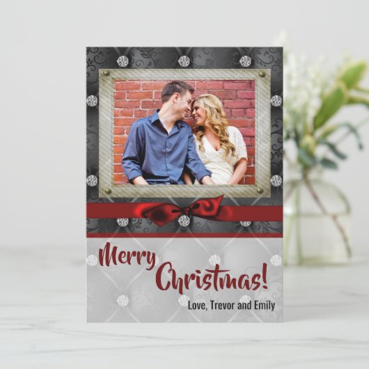 5x7 Kerstmis XMAS Diamant Pintuck FOTOkaart Feestdagenkaart (Staand voorkant)