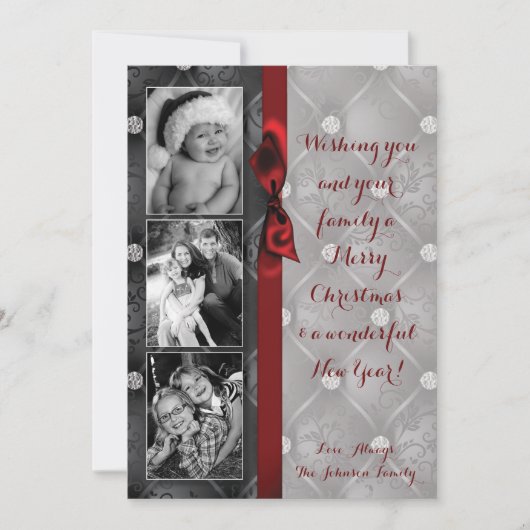 5x7 Kerstmis XMAS Diamant Pintuck FOTOkaart Feestdagenkaart (Voorkant)