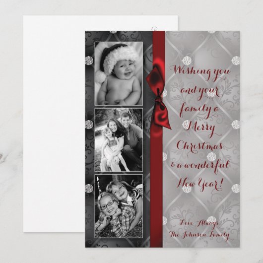 5x7 Kerstmis XMAS Diamant Pintuck FOTOkaart Feestdagenkaart (Voorkant / Achterkant)