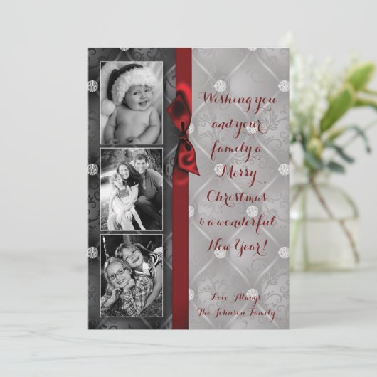 5x7 Kerstmis XMAS Diamant Pintuck FOTOkaart Feestdagenkaart (Staand voorkant)