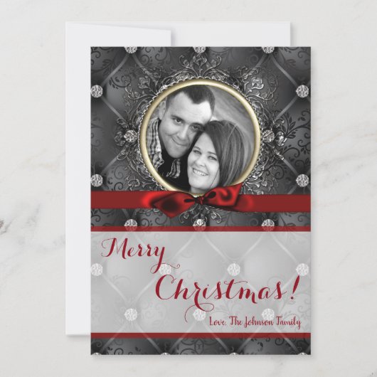 5x7 Kerstmis XMAS Diamant Pintuck FOTOkaart Feestdagenkaart (Voorkant)