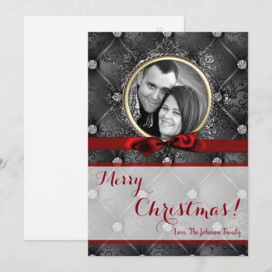 5x7 Kerstmis XMAS Diamant Pintuck FOTOkaart Feestdagenkaart (Voorkant / Achterkant)