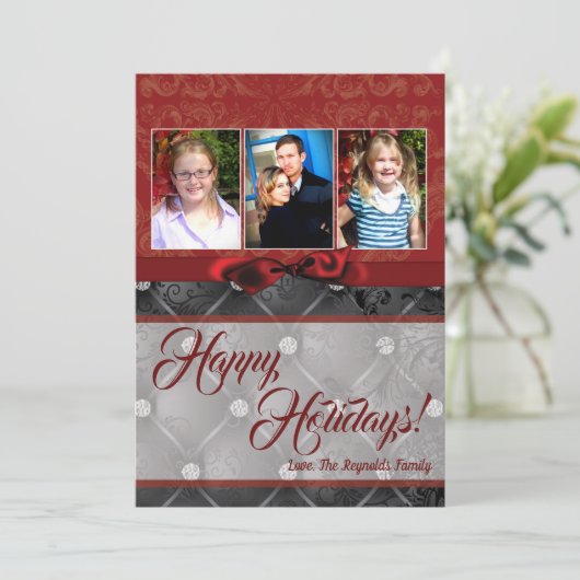 5x7 Kerstmis XMAS Diamant Pintuck FOTOkaart Feestdagenkaart (Staand voorkant)