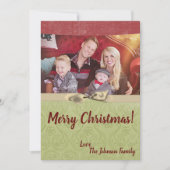 5x7 Kerstmis XMAS Groen Gestreepte Stoffen FOTOKAA Feestdagenkaart (Voorkant)