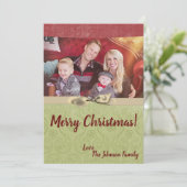 5x7 Kerstmis XMAS Groen Gestreepte Stoffen FOTOKAA Feestdagenkaart (Staand voorkant)