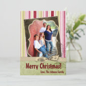 5x7 Kerstmis XMAS Groen Gestreepte Stoffen FOTOKAA Feestdagenkaart (Staand voorkant)