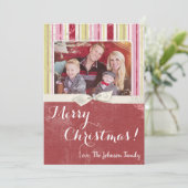 5x7 Kerstmis XMAS Groen Gestreepte Stoffen FOTOKAA Feestdagenkaart (Staand voorkant)
