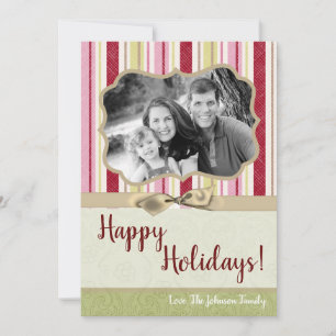 5x7 Kerstmis XMAS Groen Gestreepte Stoffen FOTOKAA Feestdagenkaart