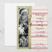 5x7 Kerstmis XMAS Groen Gestreepte Stoffen FOTOKAA Feestdagenkaart (Voorkant / Achterkant)