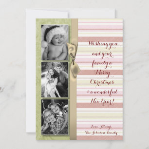 5x7 Kerstmis XMAS Groen Gestreepte Stoffen FOTOKAA Feestdagenkaart